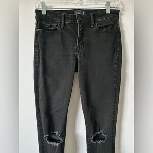 Abercrombie & Fitch Low-Rise Super Skinny Black Distressed Jeans SIZE 0S/25